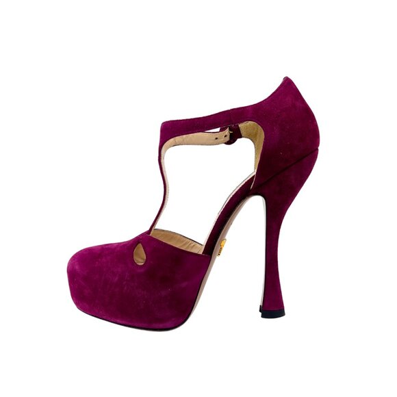Prada Burgundy Suede Platform Heels - Picture 4 of 5